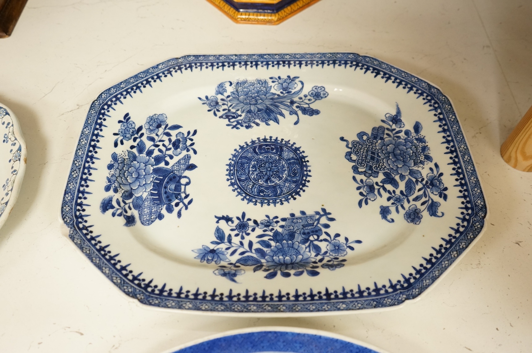 Two Chinese export blue and white meat dishes, early 19th century largest century, 37.5cm wide